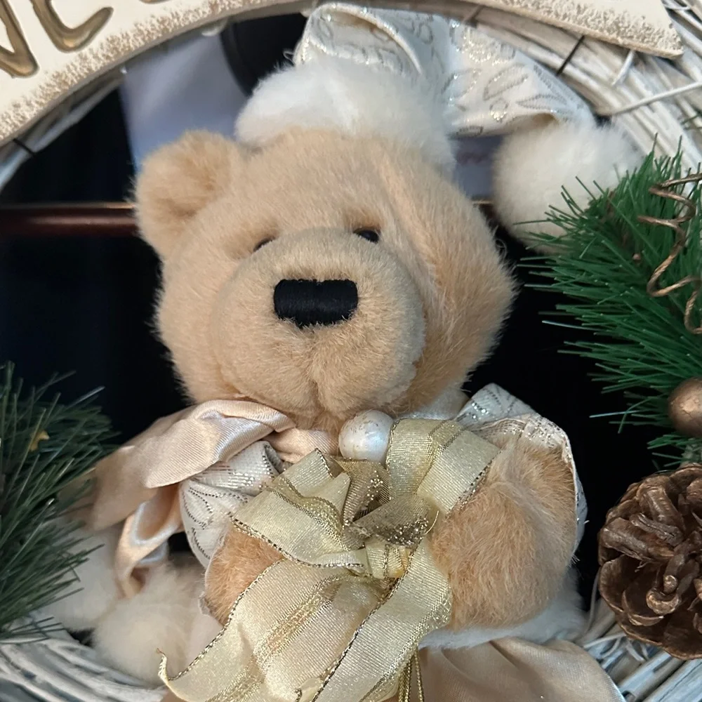 Holiday Welcome Wreath with Bear Decor